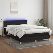 Greatstore Box spring postelja z vzmetnico LED črna 140x200 cm blago