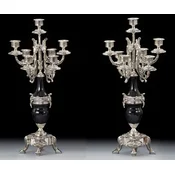 Casa Padrino luxury baroque candle holder set silver/black A� 25 x H. 55 cm - Handmade baroque style bronze candlesticks - Baroque decorative accessories - Baroque interior - Noble & Magnificent