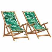 Sklopive stolice za plažu 2 kom tkanina i drva uzorkom lišca