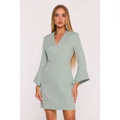 Made Of Emotion Womans Mini dress with wide cuffs and a V-neck - mint green