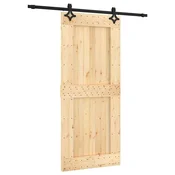 Vidaxl Drsna vrata Naravna in črna 90 x 210 cm Masiven borov les