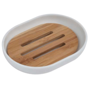 Posoda za milo Tendance 6474210 poliresin/bambus, bela