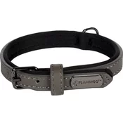 Flamingo Binti Usnjena ovratnica z neoprenom Grey XS