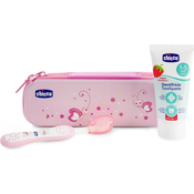 CHICCO Set četkica i pasta za zube s fluorom u kutiji Always Smiling pink 12m+