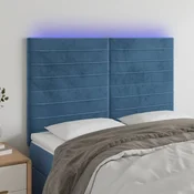 Vidaxl vidaXL Vzglavje postelje z LED diodo temno modro 144x5x118/128 cm