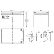 NPP NP12V-12Ah, AGM BATTERY, C20=12AH, T2, 151x98x95x100, 3,3KG, BLACK