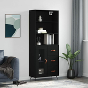 Visoka komoda crni 69,5x34x180 cm konstruirano drvo