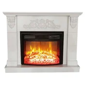 Casa Padrino baroque electric fireplace white/black 120 x 33 x H. 104 cm - Living room decorative fireplace with remote control - Living room furniture baroque style - Baroque electric fireplaces