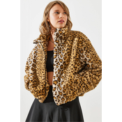 Bianco Lucci Womens Leopard Pattern Faux Für Coat 2426