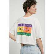 Pamucna majica Tommy Jeans za žene, boja: bež, DW0DW18141