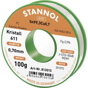Stannol Stannol mehka spajkalna žica Kristall 611 v zlitini Flowtin TC Sn99Cu1 z 2\,5% pretoka 0\,7 mm s premerom na 100 g tuljave Stannol Kristall 611 Fairtin spajkalna žica\, neosvinčena neosvinče, (20395565)