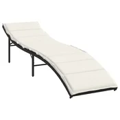 Vidaxl Ležalnik z blazino črn 55x199x50 cm poli ratan