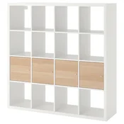 KALLAX Regal s 4 vstavki, bela/imitacija beljenega hrasta, 147x147 cm
