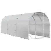 vidaXL Hiša za kokoši Srebrna 600 x 200 x 200 cm Pocinkano jeklo