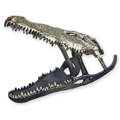 Casa Padrino luxury aluminum decorative sculpture crocodile skull silver/black 54.5 x 27 x H. 38.4 cm - Aluminum decorative figure - Living room decoration - Desk decoration