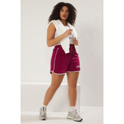 Trendyol Curve Burgundy Slogan Printed Piping Detailed Knitting Plus Size Shorts & Bermudas