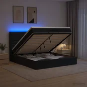 vidaXL Otomanska postelja z vzmetnico in LED Črna 160 x 200 cm Blago