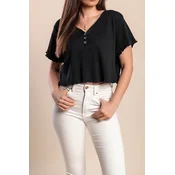 Bombažen crop top z gumbi, črn
