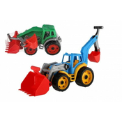 Traktor/nakladalnik/kopalka z 2 vedri iz plastike s prostim tekom 2 barvi v mreži