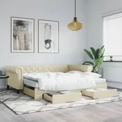 Greatstore Izvlečna dnevna postelja s predali krem 90x200 cm umetno usnje