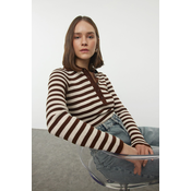 Trendyol Brown Polo Neck Basic Striped Knitwear Sweater