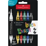 Dekorativni marker, komplet, 1,0/3,0 mm, dvostranski, akrilni, FABER-CASTELL Shake&Paint, 6 različnih barv, 6 kosov