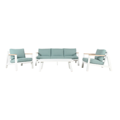Lounge set Sunfun Mallorca (4-delni, aluminij, bela, vključno z zelenomodrimi blazinami)