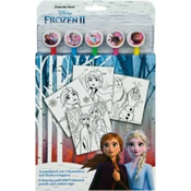 Frozen II - blok za barvanje s 5 barvnimi svinčniki in radirkami