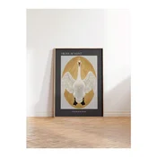 WallXpert uramljena slika 115230, The White Swan Hilme af Klint, beli labud u zlatnom ovalu, 30 x 40 cm, ram u boji prirodnog drveta