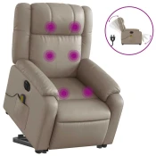 MAISON CHIC Električni masažni stol - Relax naslanjač s funkcijo vstajanja kapučino um. usnje, (22061902)