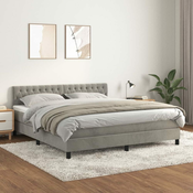 Greatstore Box spring postelja z vzmetnico svetlo siva 180x200 cm žamet