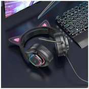 hoco. Slušalke z mikrofonom, igralne, USB/3.5 mm, LED - W107 Cute Cat Black/Pink