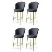 Hanah Home Set barskih stolica Fora, 4 komada, Antracit-zlatni