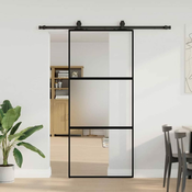 vidaXL vidaXL Drsna vrata z opremo črna 90x205 cm kaljeno steklo, (21749590)