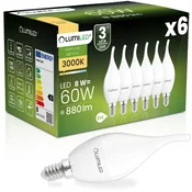 LUMILED 6x LED žarnica E14 svečka BA35 8W = 60W 880lm 3000K topla 180°