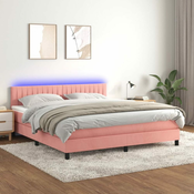 Greatstore Box spring postelja z vzmetnico LED roza 180x200 cm žamet