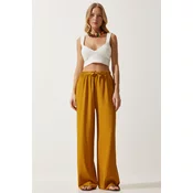 Happiness Istanbul Womens Mustard Summer Viscose Palazzo Trousers