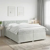 vidaXL Postelja boxspring z vzmetnico Svetlo siva 200 x 200 cm Žamet