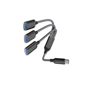 INF Razdelilnik USB zvezdišča Type-C s 3 priključki Black, (21732176)