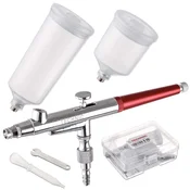 shumee Modelirni airbrush z 0,4 mm šobo in dvema rdečima rezervoarjema za barvanje