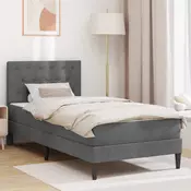 vidaXL Posteljni okvir z vzmetnico Temno siva 90 x 200 cm Žamet