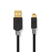 Nedis USB kabel | USB 2.0 | USB-A moški | USB Mini-B 5 polni moški | 480 Mbps | Pozlačeno | 2,00 m | Okrogla | PVC | antracit | Škatla z okencem