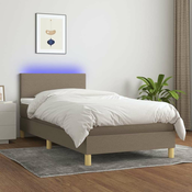 Greatstore Box spring postelja z vzmetnico LED taupe 90x190 cm blago