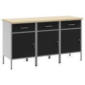 Vidaxl Delovna omara s predalom 3 szt. Črna in siva 150 x 55 x 85 cm