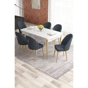 Hanah Home trpezarijski set Elf, sto na razvlacenje i 6 stolica, bela ploca, noge u prirodnoj boji drveta, antracit tkanina Babyface