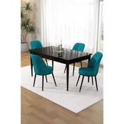 Hanah Home trpezarijski set Pir, sto i 4 stolice, ploca u dekoru crnog mermera, tirkizna tkanina Babyface