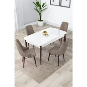 Hanah Home trpezarijski set Lia, sto na razvlacenje i 4 stolice, bela ploca, noge boje oraha, kapucino tkanina Babyface