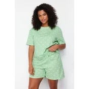 Trendyol Curve Mint Heart Patterned Knitted Pajamas Set