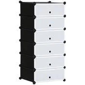 HOMCOM Modularna polica za čevlje, prihranek prostora, s 6 škatlami 45x35x17 cm, kubični predalčki iz PP plastike in jekla, 49x36.5x108 cm, črna in prozorna