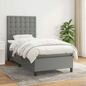 Greatstore Box spring postelja z vzmetnico temno siva 90x190 cm blago
